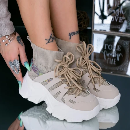 Pantofi Sport Dama cu Platforma WL119 Bej » Reina.Ro