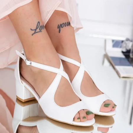 Sandale Dama cu Toc gros YXD20 Alb » Reina.Ro
