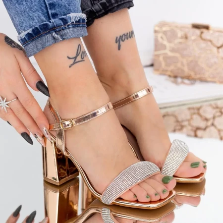 Sandale Dama cu Toc gros BD1 Champagne » Reina.Ro