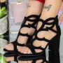 Sandale Dama cu Toc Gros XKK568 Negru » Reina.Ro
