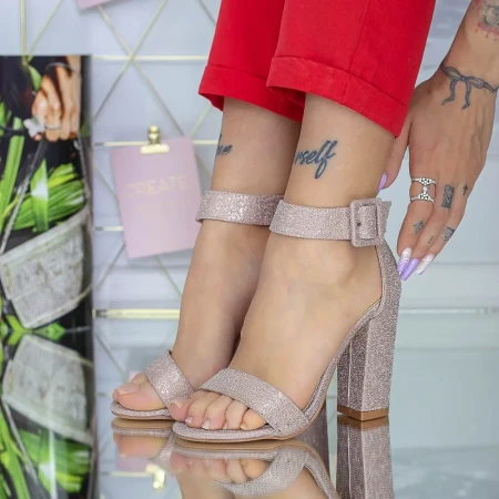 Sandale Dama cu Toc Gros XKK161F Champagne » Reina.Ro