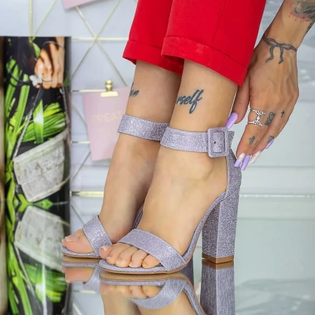 Sandale Dama cu Toc Gros XKK161F Mov » Reina.Ro