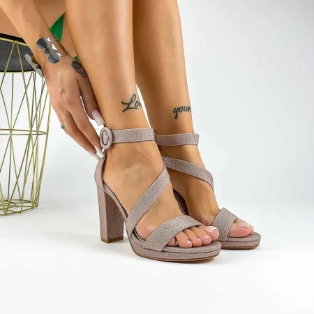 Sandale Dama cu Toc gros XKK536 Champagne » Reina.Ro