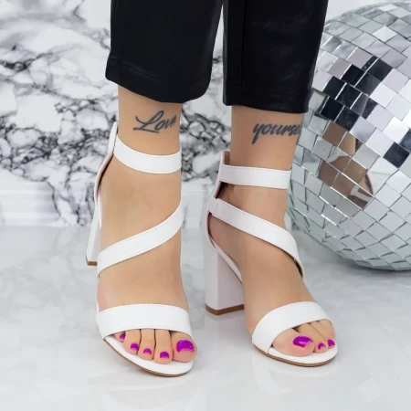 Sandale Dama cu Toc gros XKK535 Alb » Reina.Ro