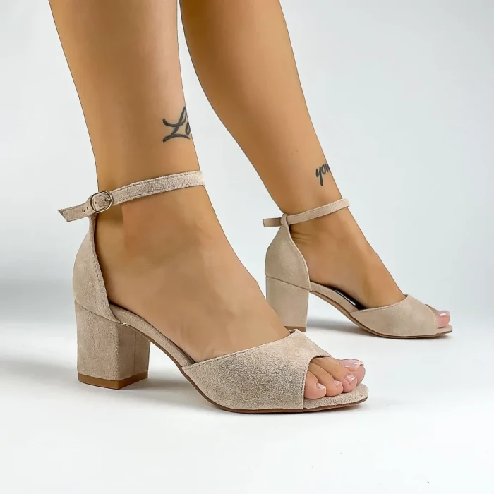 Sandale Dama cu Toc gros XKK566 Bej » Reina.Ro