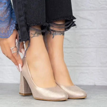 Pantofi cu Toc gros 2T7 Champagne » Reina.Ro