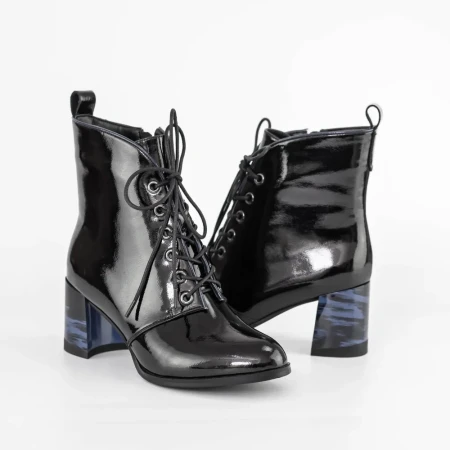 Botine Dama cu toc gros K577-30B Negru-Albastru » Reina.Ro