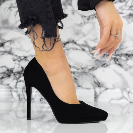 Pantofi cu Toc subtire si Platforma 2YZ2 Negru » Reina.Ro