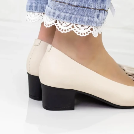 Pantofi cu Toc gros 220715 Crem » Reina.Ro