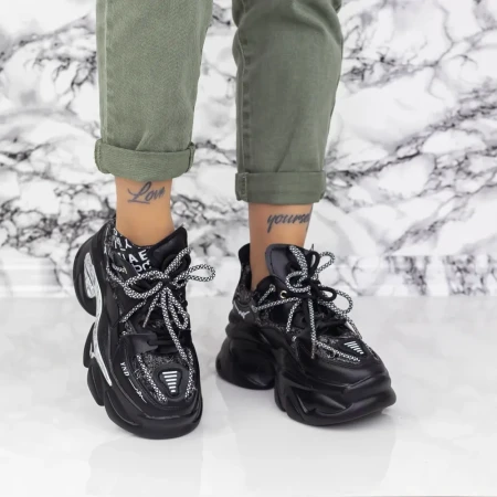 Pantofi Sport Dama cu Platforma 2WL95 Negru » Reina.Ro