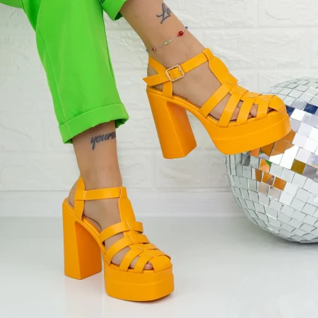 Sandale Dama cu Toc gros si Platforma TN-39 Galben » Reina.Ro