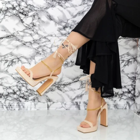 Sandale Dama cu Toc gros si Platforma 2KV71 Bej » Reina.Ro