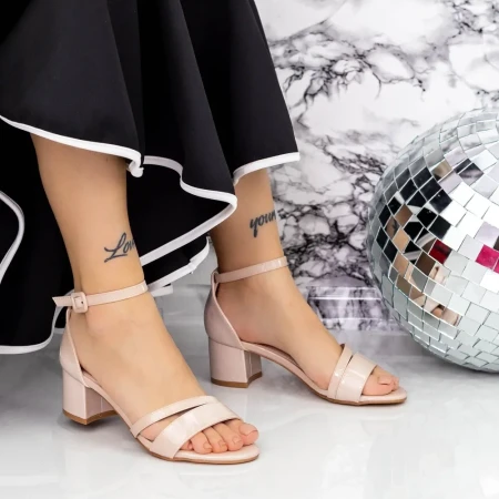 Sandale Dama cu Toc gros 2XKK85 Bej » Reina.Ro