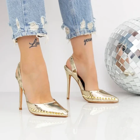 Pantofi cu Toc subtire 2KV79 Auriu » Reina.Ro