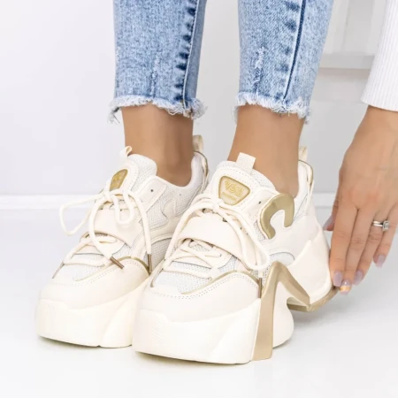 Pantofi Sport Dama cu Platforma 3WL75 Bej » Reina.Ro