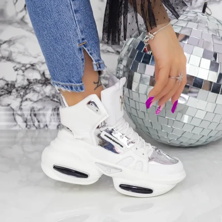 Pantofi Sport Dama cu Platforma K08 Alb » Reina.Ro