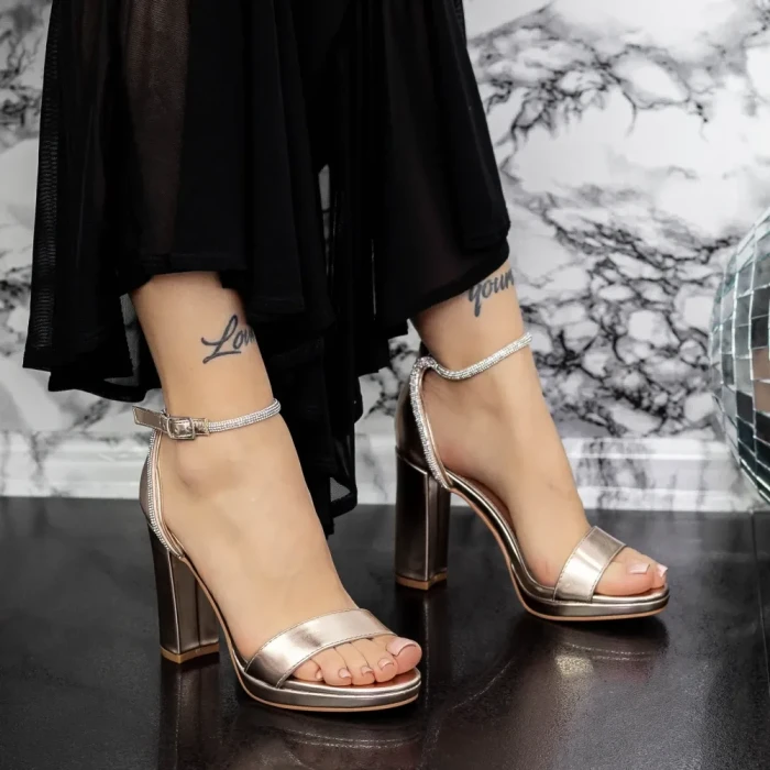 Sandale Dama cu Toc gros 2XKK57 Champagne » Reina.Ro