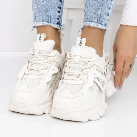 Pantofi Sport Dama cu Platforma 3WL107 Bej » Reina.Ro