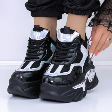 Pantofi Sport Dama cu Platforma 3WL132 Negru » Reina.Ro