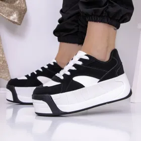Pantofi Sport Dama cu Platforma 3XJ113 Negru-Alb » Reina.Ro
