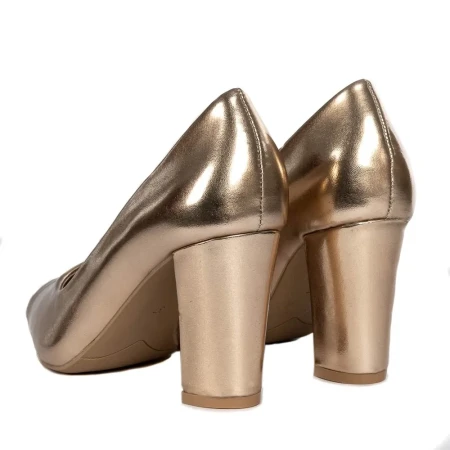 Pantofi cu Toc gros 3XKK69 Champagne » Reina.Ro