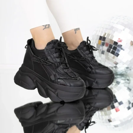 Pantofi Sport Dama cu Platforma 3SJN35 Negru » Reina.Ro