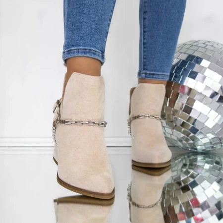 Botine Dama cu toc gros 3JF6 Bej » Reina.Ro