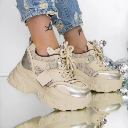 Pantofi Sport dama cu Platforma 3SJN55 Bej » Reina.Ro
