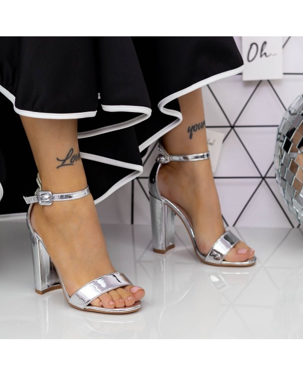 Sandale Dama cu Toc gros 2XKK91 Argintiu Mei