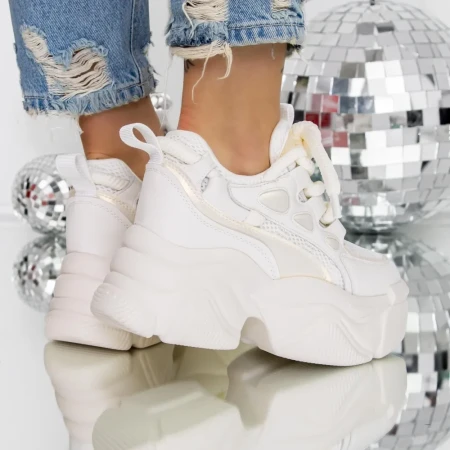 Pantofi Sport dama cu Platforma 3SJN61 Bej-Alb » Reina.Ro