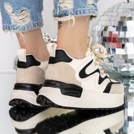 Pantofi Sport dama cu Platforma 3SJN62 Negru-Bej » Reina.Ro