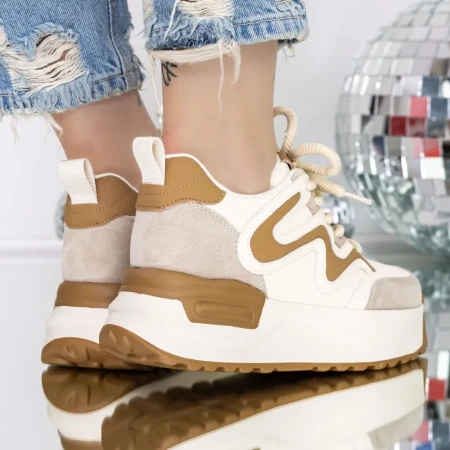 Pantofi Sport dama cu Platforma 3SJN62 Cafea-Bej » Reina.Ro