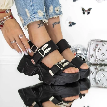 Papuci Dama cu Platforma 3WL213 Negru » Reina.Ro