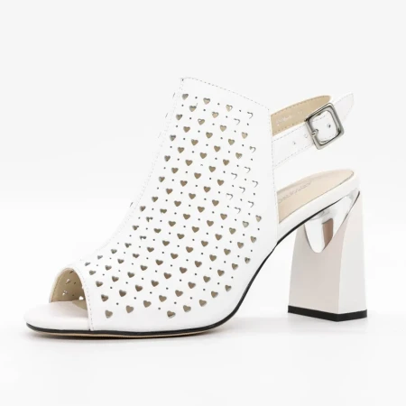 Sandale Dama cu Toc gros K596-80 Alb » Reina.Ro
