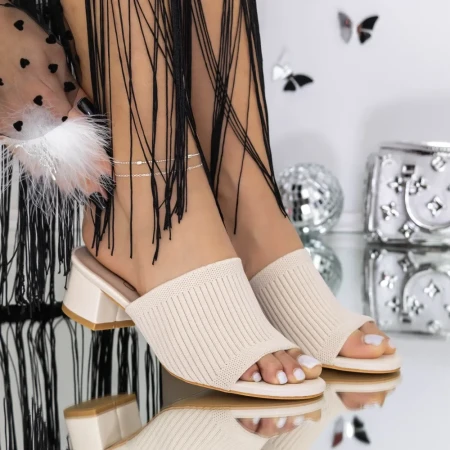 Papuci Dama cu Toc 3FZ7 Bej » Reina.Ro