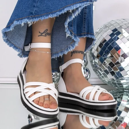 Sandale Dama cu Talpa Joasa 3GZ66 Alb » Reina.Ro