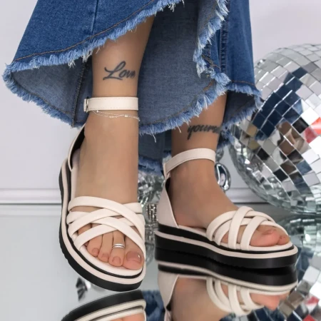 Sandale Dama cu Talpa Joasa 3GZ66 Bej » Reina.Ro
