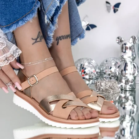 Sandale Dama cu Talpa Joasa 3GZ29 Nude-Roz » Reina.Ro