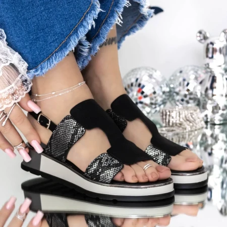 Sandale Dama cu Talpa Joasa 3GZ31 Negru » Reina.Ro