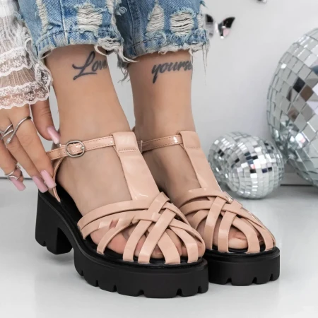 Sandale Dama cu Toc si Platforma 3GZ63A Bej » Reina.Ro
