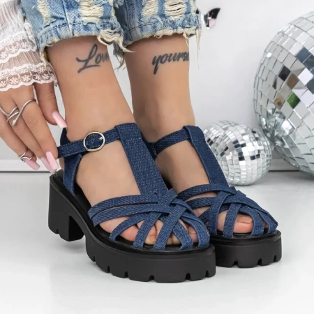 Sandale Dama cu Toc si Platforma 3GZ65A Albastru inchis » Reina.Ro