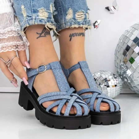 Sandale Dama cu Toc si Platforma 3GZ65A Albastru deschis » Reina.Ro