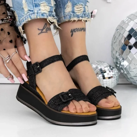 Sandale Dama cu Platforma 3GZ58 Negru » Reina.Ro