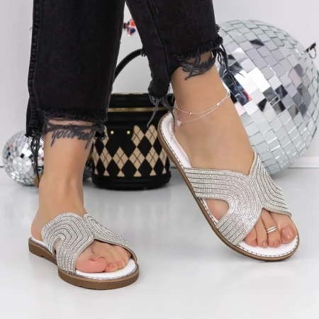 Papuci Dama cu Talpa Joasa 3PT17 Argintiu » Reina.Ro