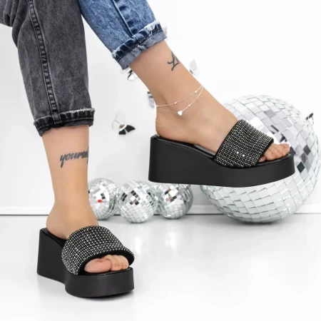 Papuci Dama cu Platforma 3GZ52 Negru-Negru » Reina.Ro