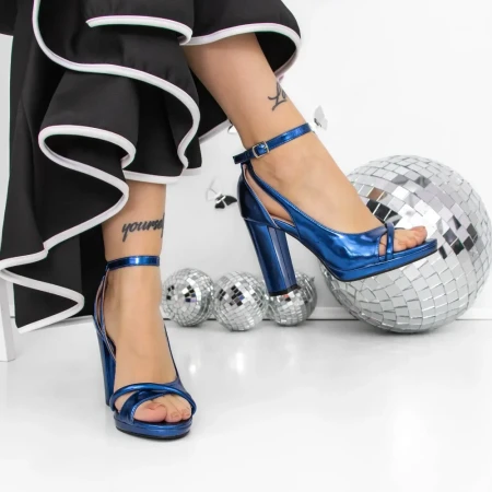 Sandale Dama cu Toc Gros si Platforma 3XKK122 Albastru » Reina.Ro