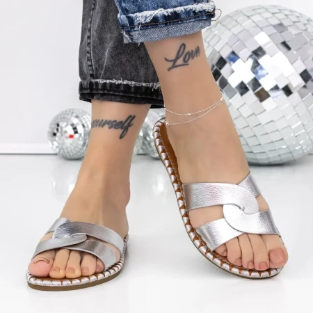 Papuci Dama cu Talpa Joasa 3BL2 Argintiu » Reina.Ro