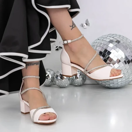 Sandale Dama cu Toc Gros 3XKK115 Bej » Reina.Ro