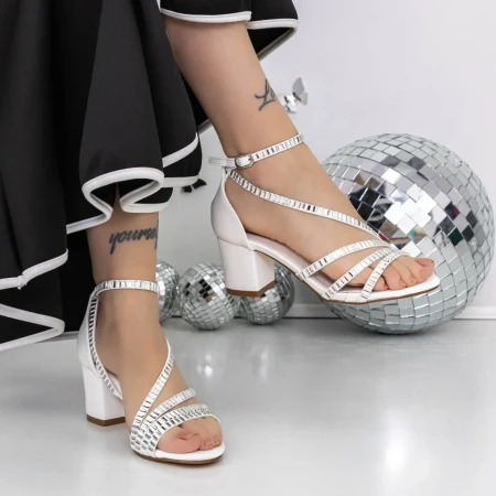 Sandale Dama cu Toc Gros 3XKK153 Alb » Reina.Ro