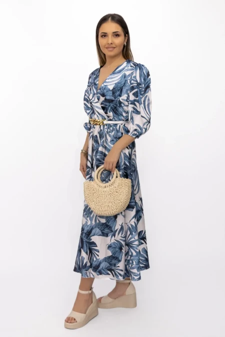 Rochie Dama 75749 Crem-Albastru » Reina.Ro